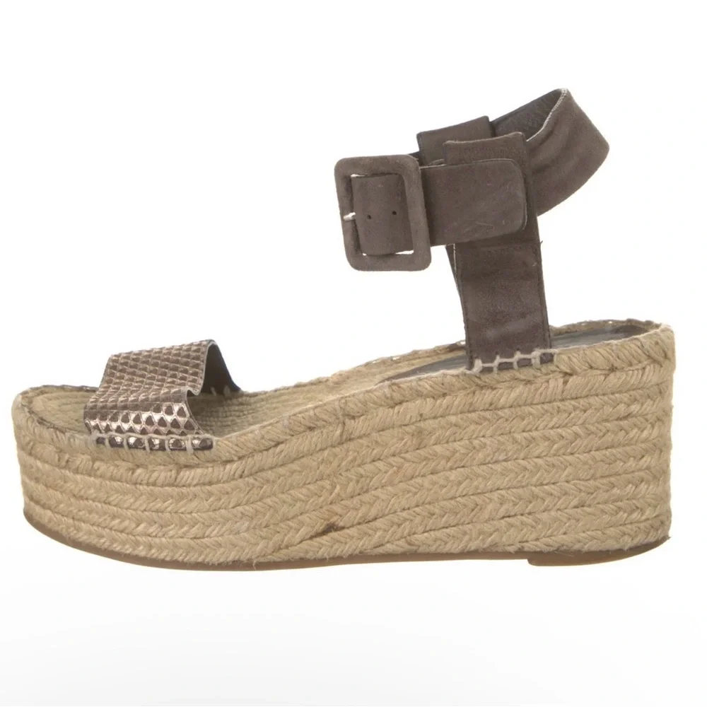 Vince Gray Leather Espadrille Wedge Sandals Size 6